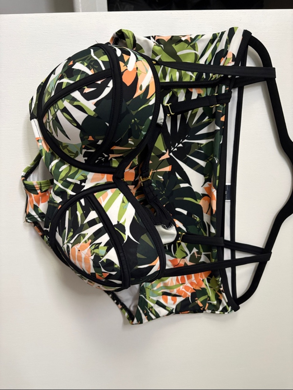 Swimsuits For All Tropical Leaf Print Bikini Set in Black, Green, Orange, White